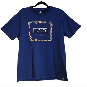 Hurley Men’s Medium Blue T-Shirt Tropical Logo Graphic Surf Skate Tee